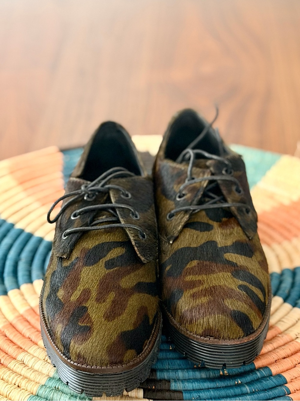 Shellys London Camo Calf Hair Leather Lug Sole Oxfords EU 39 / US 8.5